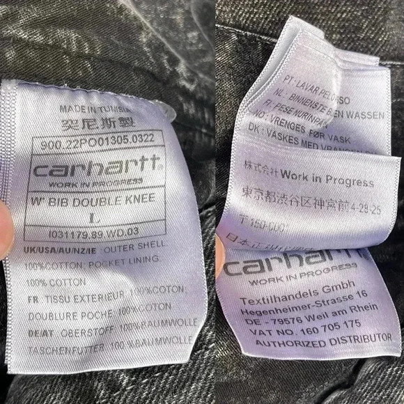 Carhartt Work In Progress acid Black Bib Double Knee Overalls large - Picture 16 of 16